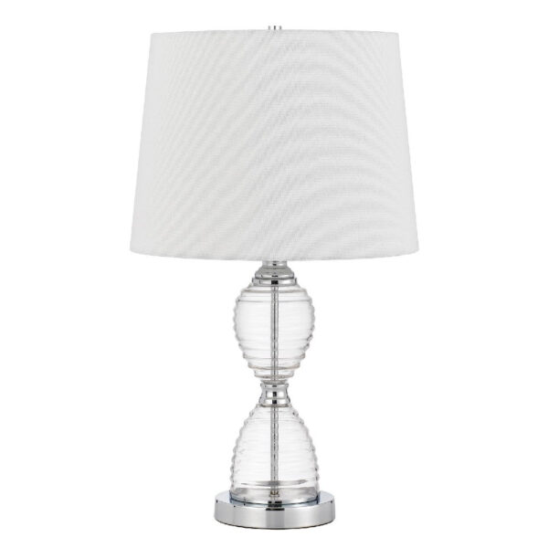 23 Inch Hourglass Ribbed Glass Base Table Lamp, Dimmer, Clear