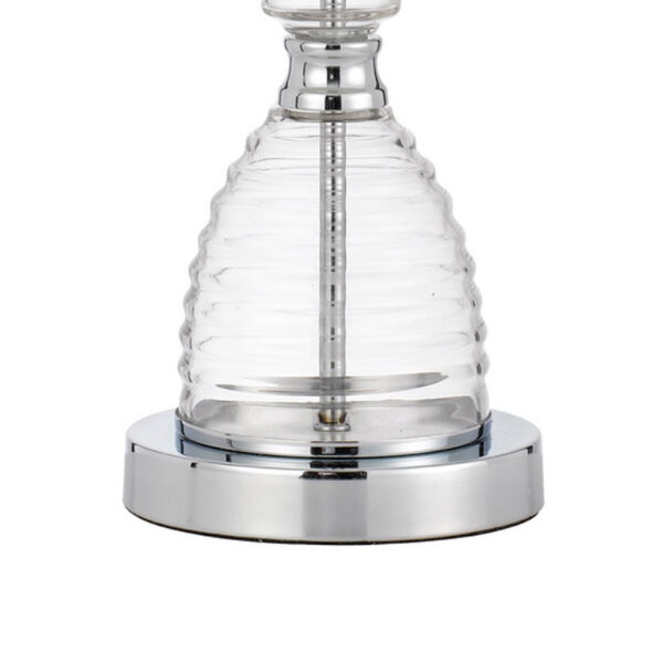 23 Inch Hourglass Ribbed Glass Base Table Lamp, Dimmer, Clear