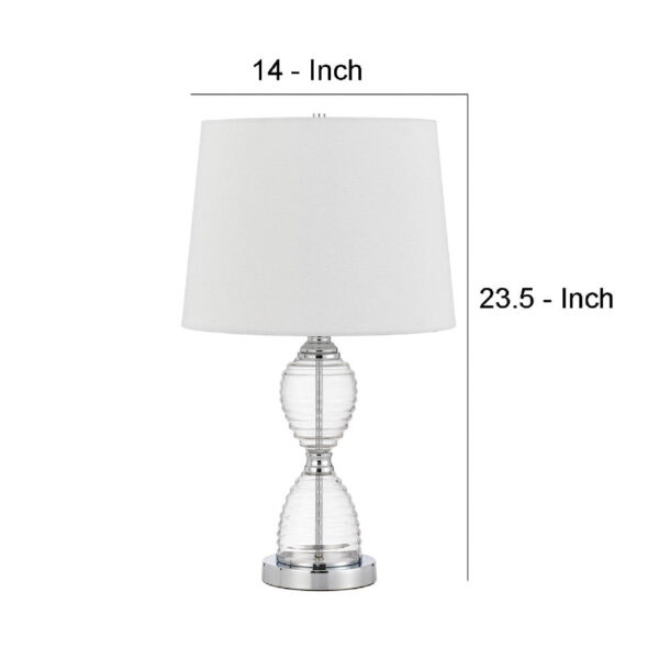 23 Inch Hourglass Ribbed Glass Base Table Lamp, Dimmer, Clear