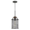 Cylindrical Grid Design Metal Chandelier with Wooden Accent, Black