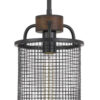 Cylindrical Grid Design Metal Chandelier with Wooden Accent, Black