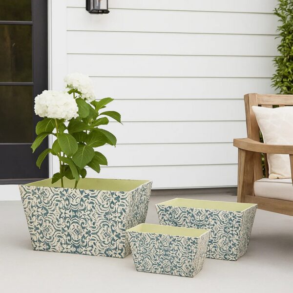 Rectangular Containers with Narrow Bottom, Set of 3, Blue and Beige