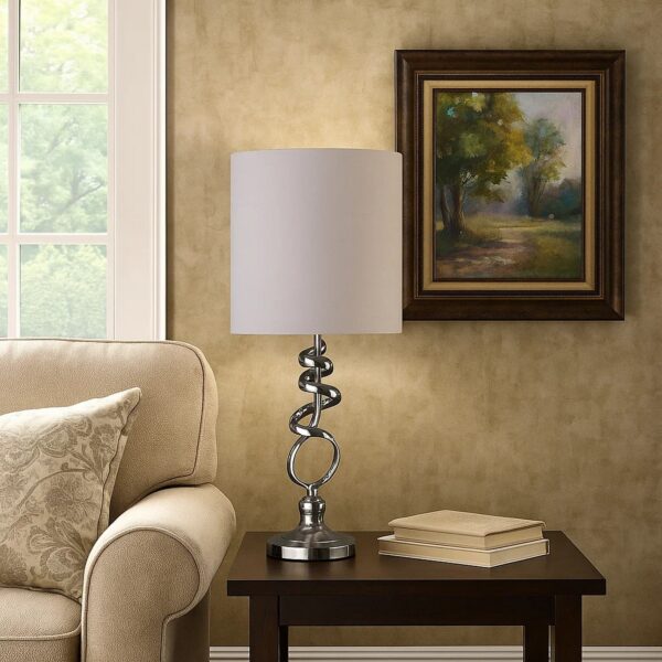 Table Lamp with Curved Abstract Metal Base, Silver