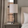 Table Lamp with Curved Abstract Metal Base, Silver