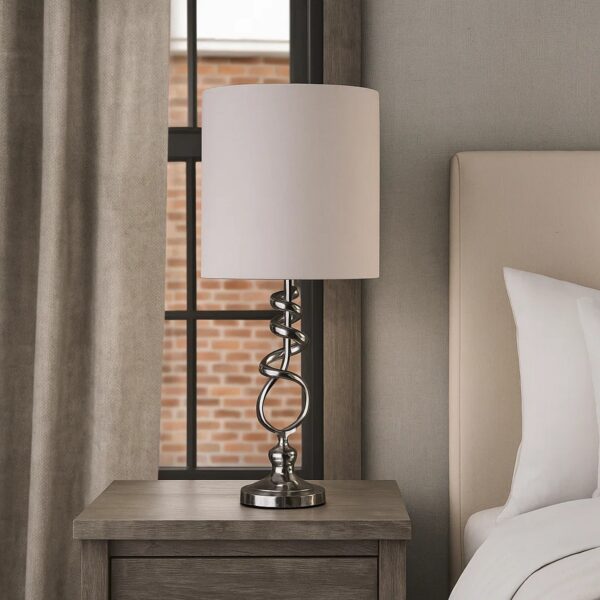 Table Lamp with Curved Abstract Metal Base, Silver