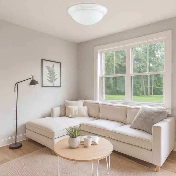 Dome Shaped Glass Ceiling Lamp with Hardwired Switch, White and Clear