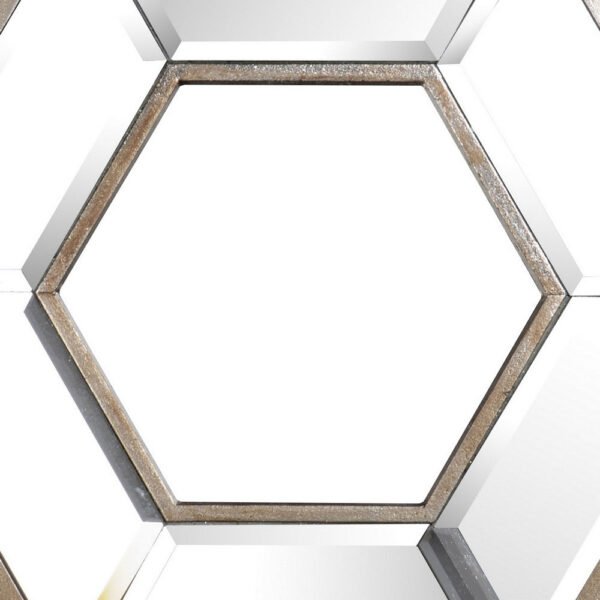 Toby 12 x 14 Inch Wall Mount Accent Mirror, Dual Hexagon Wood Frame, Brown