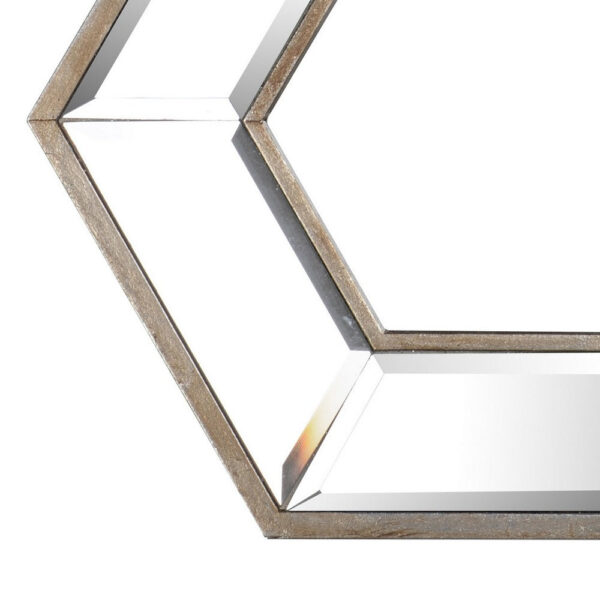 Toby 12 x 14 Inch Wall Mount Accent Mirror, Dual Hexagon Wood Frame, Brown