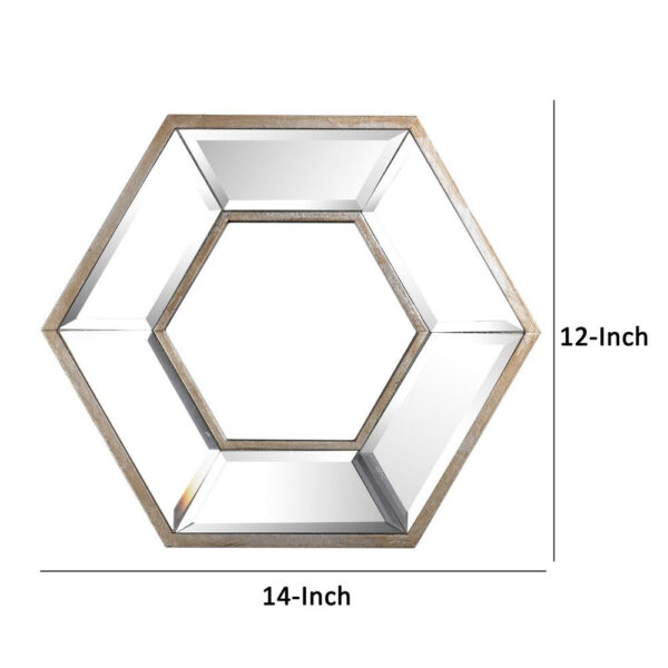 Toby 12 x 14 Inch Wall Mount Accent Mirror, Dual Hexagon Wood Frame, Brown
