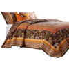 Dill 2 Piece Twin Quilt Set, Bohemian, Jacobean Floral Print, Brown, Orange