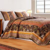 Dill 2 Piece Twin Quilt Set, Bohemian, Jacobean Floral Print, Brown, Orange