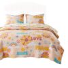 Berlin 2 Piece Microfiber Rainbows and Clouds Print Twin Quilt Set, Beige