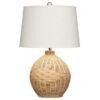 Cape 22 Inch Contemporary Rattan Table Lamp, Hand Woven, Linen Shade, Brown