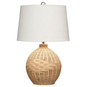 Cape 22 Inch Contemporary Rattan Table Lamp, Hand Woven, Linen Shade, Brown