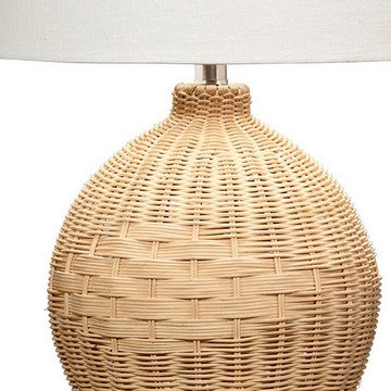 Cape 22 Inch Contemporary Rattan Table Lamp, Hand Woven, Linen Shade, Brown