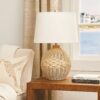 Cape 22 Inch Contemporary Rattan Table Lamp, Hand Woven, Linen Shade, Brown