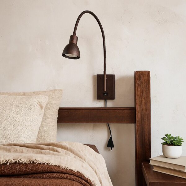 Metal Round Wall Reading Lamp with Plug In Switch, Bronze