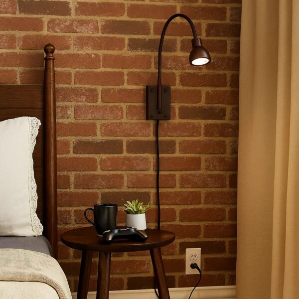 Metal Round Wall Reading Lamp with Plug In Switch, Bronze