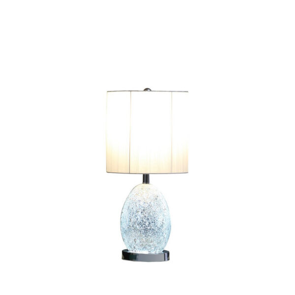 20 Inch Glass Table Lamp, 9W LED, 3 Way Switch, Egg Shape, Silver