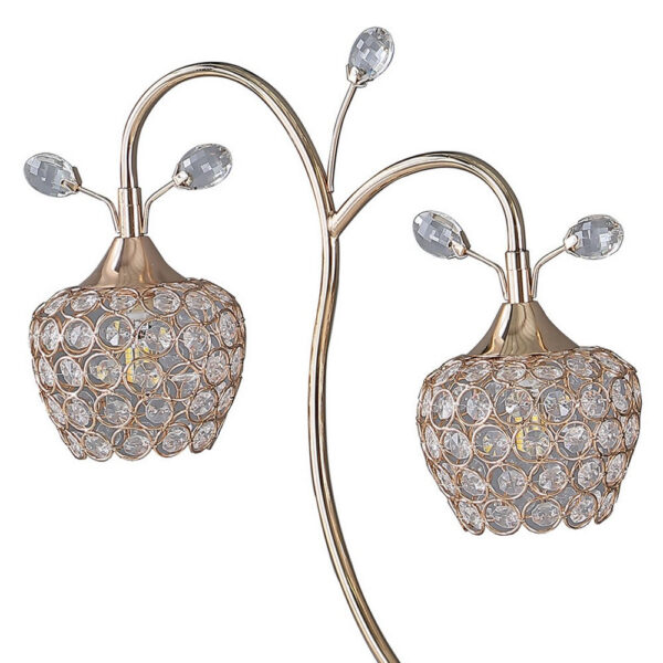 Floral Tree Design Metal Table Lamp with Dome Shade and Crystals, Gold