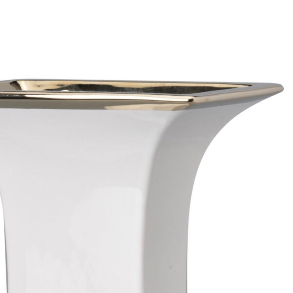 14 Inch Decorative Ceramic Vase, Artistic Turned Urn, White and Gold Rim