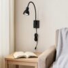 Metal Round Wall Reading Lamp with Plug In Switch, Black