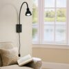 Metal Round Wall Reading Lamp with Plug In Switch, Black