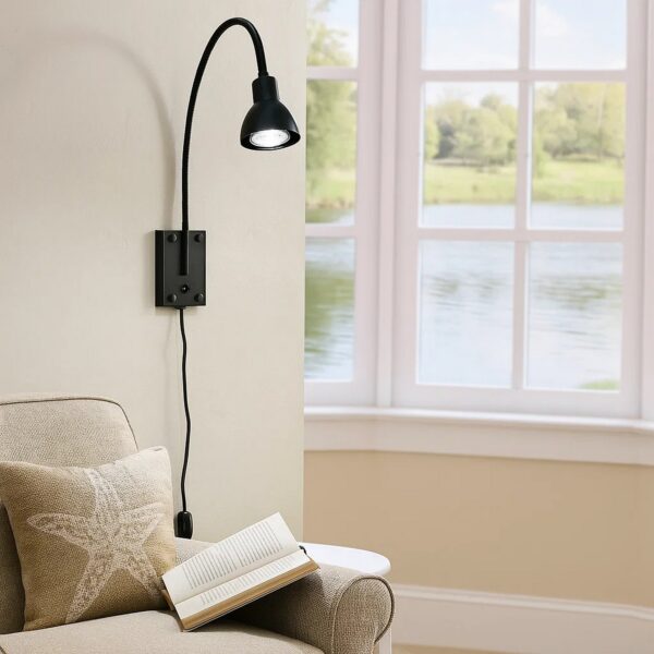 Metal Round Wall Reading Lamp with Plug In Switch, Black