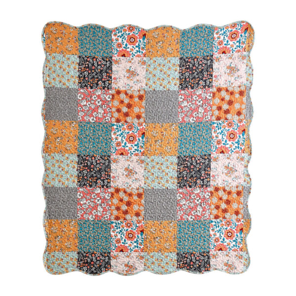 Turin 60 Inch Throw Blanket, Microfiber, Patchwork Floral Print, Multicolor