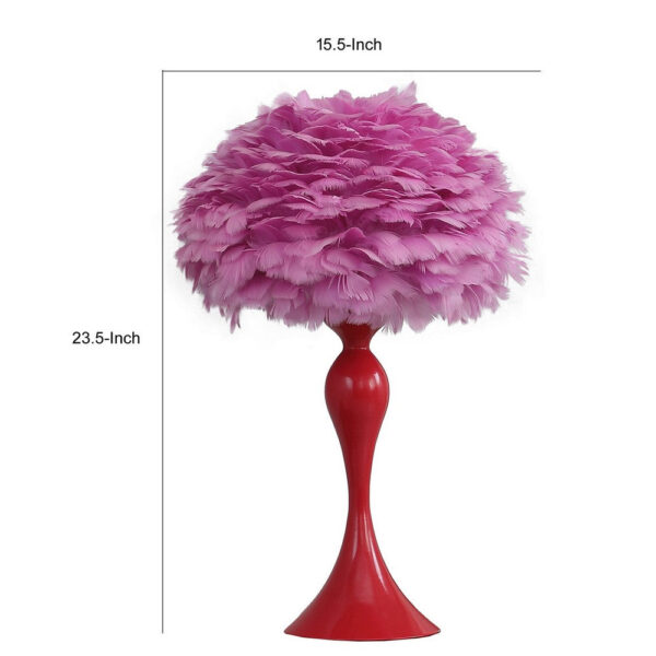 Lily 24 Inch Metal Glam Feather Table Lamp, Candlestick, 40W, Pink, Red