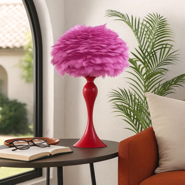Lily 24 Inch Metal Glam Feather Table Lamp, Candlestick, 40W, Pink, Red