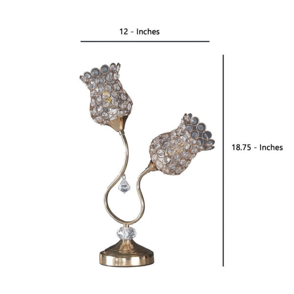 Metal Table Lamp with Floral Trumpet Shade and Crystal Accents, Gold
