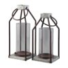 Geometric Lantern with Glass Hurricane, Set of 2, Black and Gray