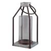 Geometric Lantern with Glass Hurricane, Set of 2, Black and Gray