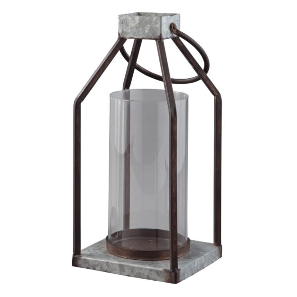 Geometric Lantern with Glass Hurricane, Set of 2, Black and Gray