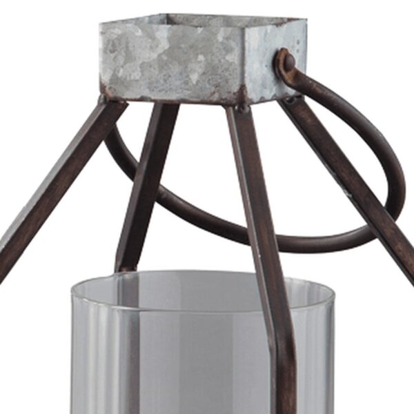 Geometric Lantern with Glass Hurricane, Set of 2, Black and Gray