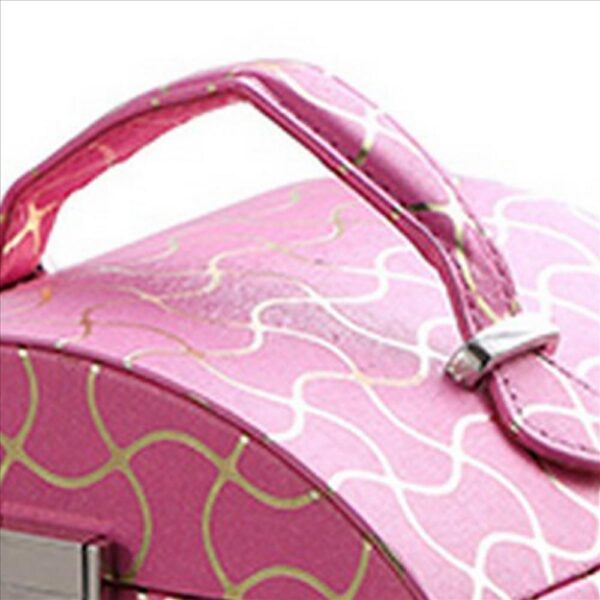 Travel Jewelry Case with 2 Drawer Storage and Wavy Textured Pattern, Pink