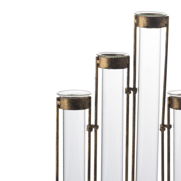 18 Inch 9 Slot Accent Vase, Glass Body Pieces in Iron Frame, Antique Bronze