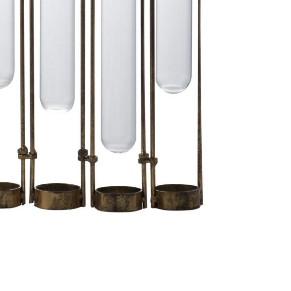 18 Inch 9 Slot Accent Vase, Glass Body Pieces in Iron Frame, Antique Bronze