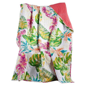 Porto 60 Inch Throw Blanket, Tropical Palm Leaves, Vibrant Green, Blue