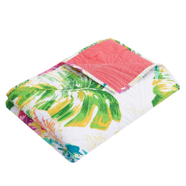Porto 60 Inch Throw Blanket, Tropical Palm Leaves, Vibrant Green, Blue