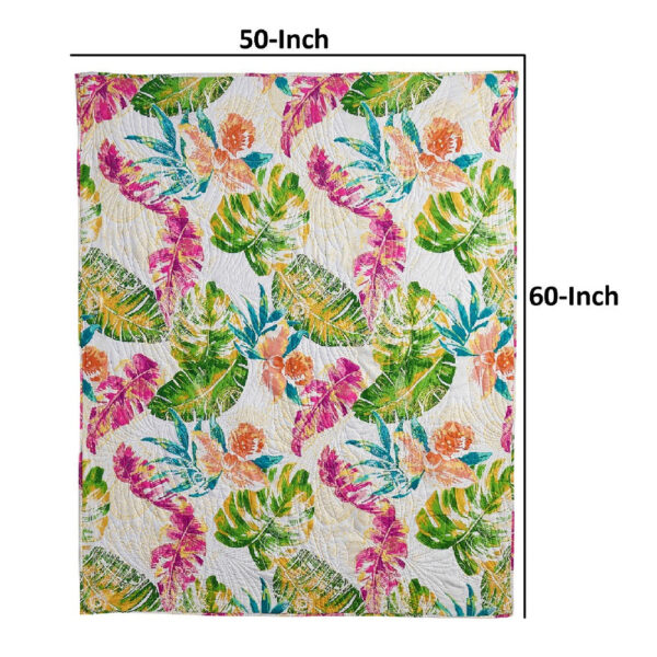 Porto 60 Inch Throw Blanket, Tropical Palm Leaves, Vibrant Green, Blue