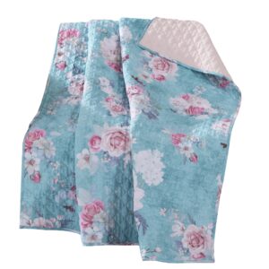 50 x 60 Inch Microfiber Throw Blanket, Floral Print, Blue, Pink, White