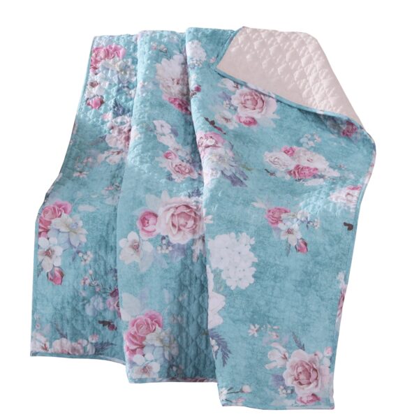 50 x 60 Inch Microfiber Throw Blanket, Floral Print, Blue, Pink, White