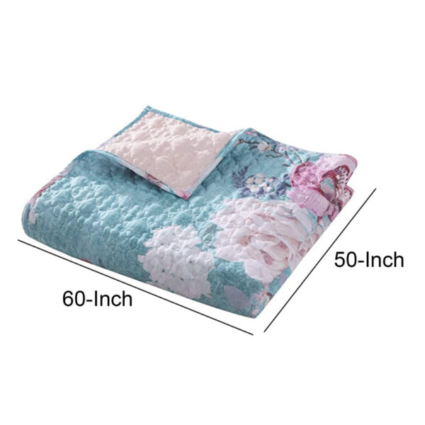 50 x 60 Inch Microfiber Throw Blanket, Floral Print, Blue, Pink, White