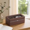 Watch Case with 4 Slots and Removable Cushions, Brown