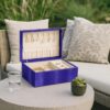 Jewelry Case with 2 Slots and Earrings Hanger, Blue