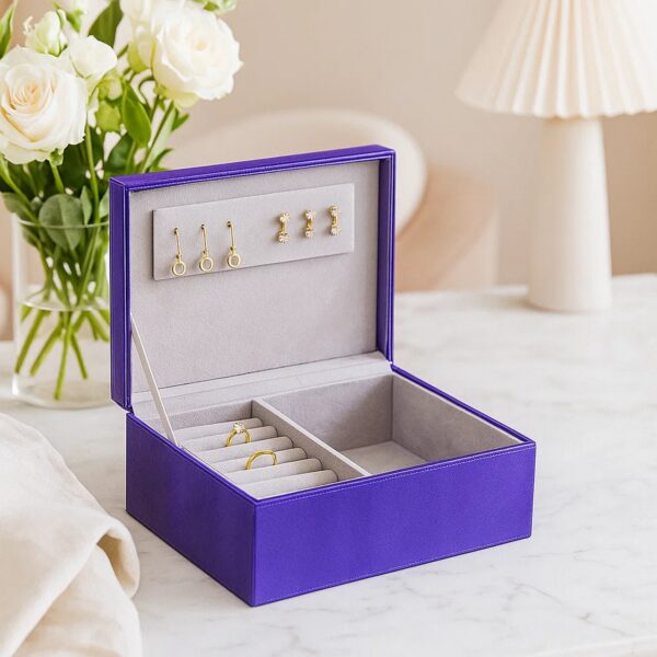 Jewelry Case with 2 Slots and Earrings Hanger, Blue