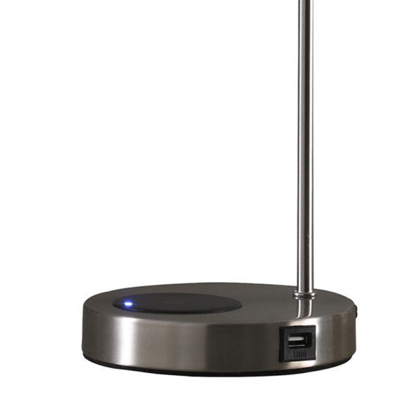 Table Lamp with Wireless Charging and USB Port, Silver