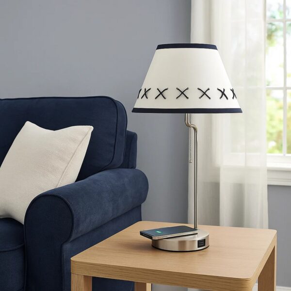 Table Lamp with Wireless Charging and USB Port, Silver